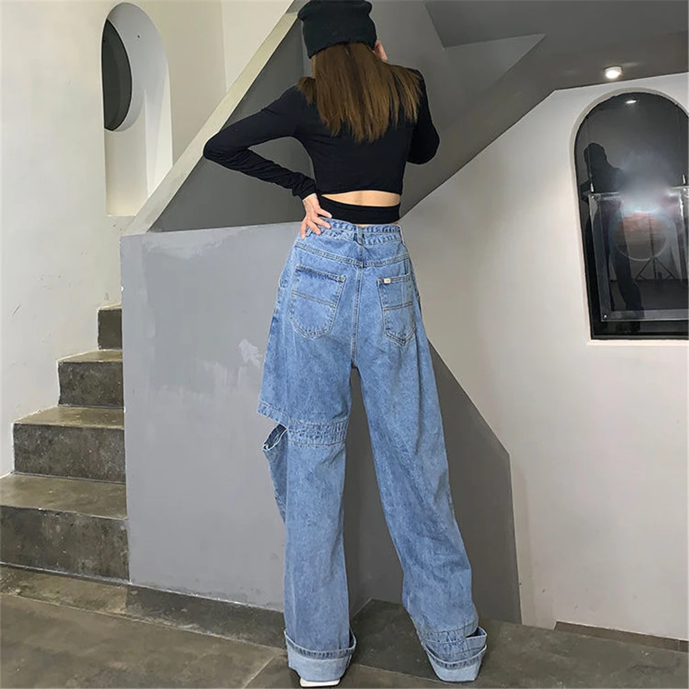 

Wide-Leg Jeans Women's Straight Loose 2021 New High-Waisted Thin Drape All-Match Ins Ripped Old Daddy Trousers