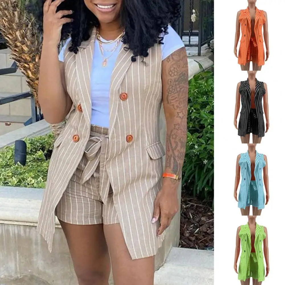 Комплект женский из 2 шт./компл. разноцветный Летний жилет в полоску без рукавов |