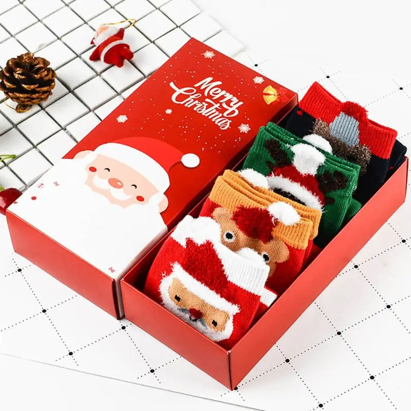 4 Pair/box Unisex Sock Fashion Women Men Christmas Cartoon Printed 5-toe Socks