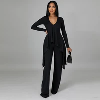 two piece set 2021 autumn winter knitted suits women ribbed tracksuits irregular long tops stretchy straight pants femme clothes
