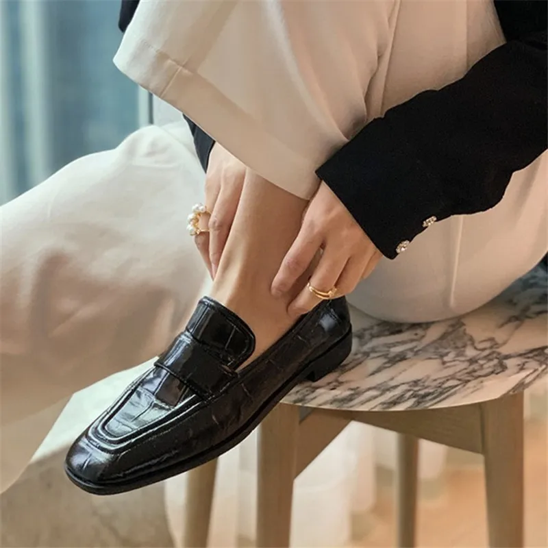 Туфли PXELENA женские из натуральной кожи Классические лоферы на низком каблуке