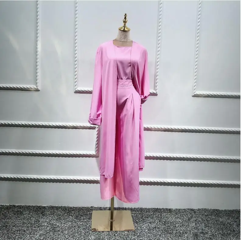 Модная скромная одежда из 3 предметов в арабском стиле для женщин, abaya cardgan+ рубашки+ штаны, мусульманская одежда, комплект, женский костюм в западном стиле, исламский