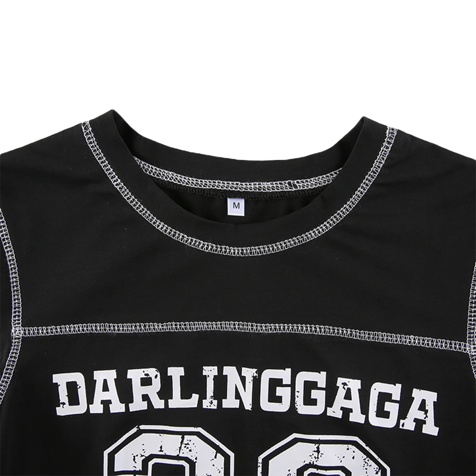 

2021 New fashion Women's Letter Print T-Shirt, Summer Short Sleeve Round Neck Contrast Stitch Crop Tops