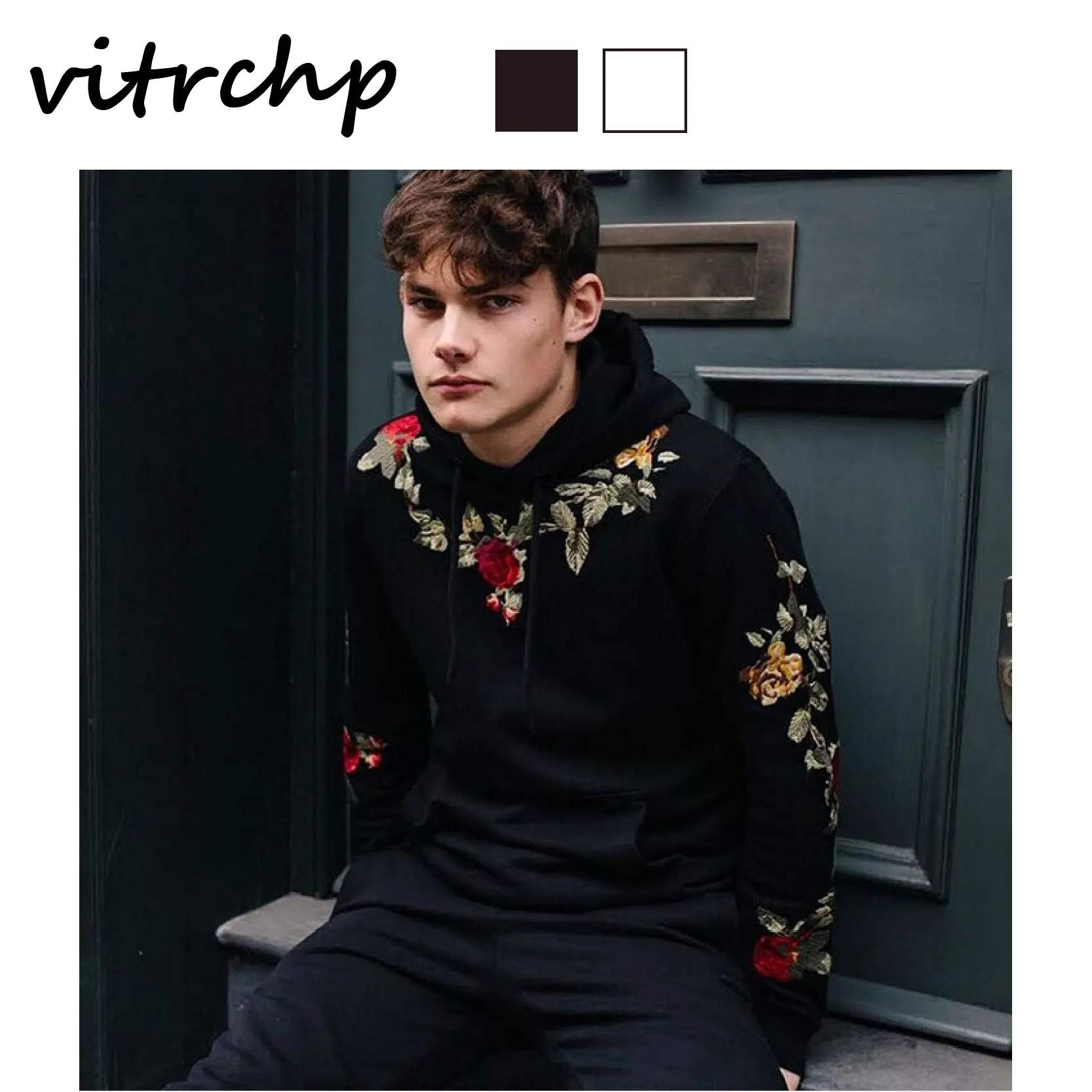 

VITRCHP 2021 Men's Hooded Hoody New Arrival Pullover Sweatshirt Streetwear Hoodie Hip Hop Fashion Solid Color Hot Embroidery