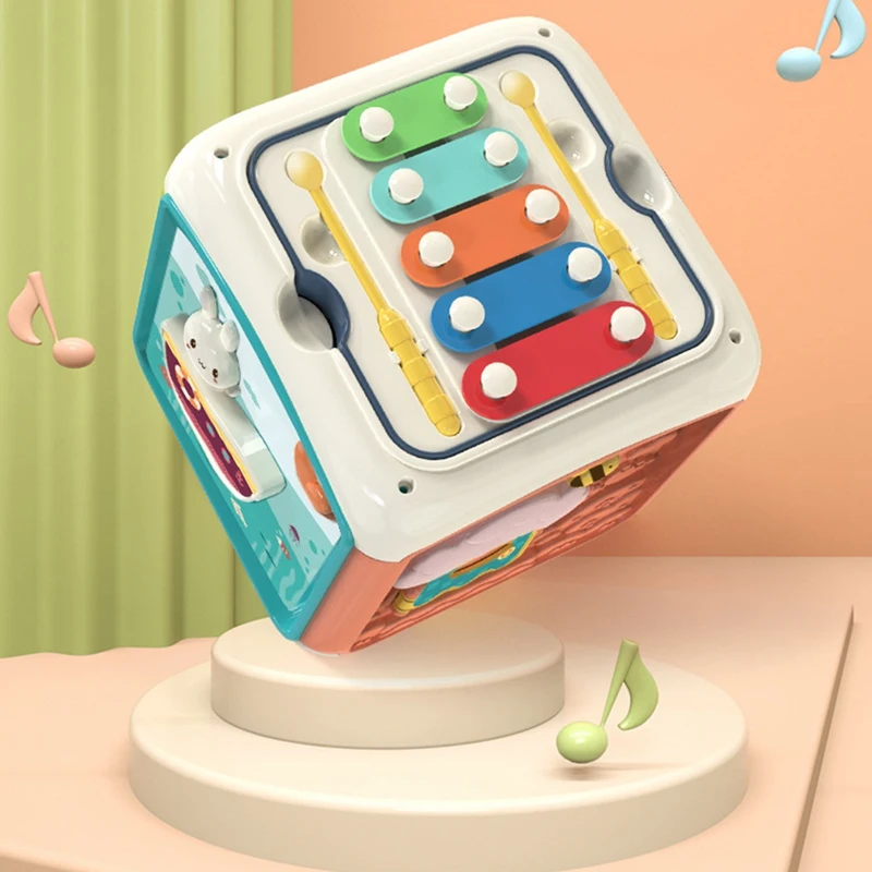 

Baby Toys Activity Play Square Box Shape Match Infant Development Educational Busy Square Drum for 24 Months