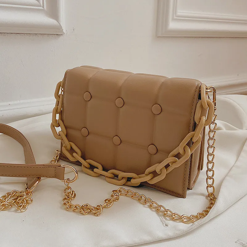 

Acrylic Chain Design New Small PU Leather Flap Underarm Bags for Women 2021 Fashion Lady Lattice Shoulder Handbag Female