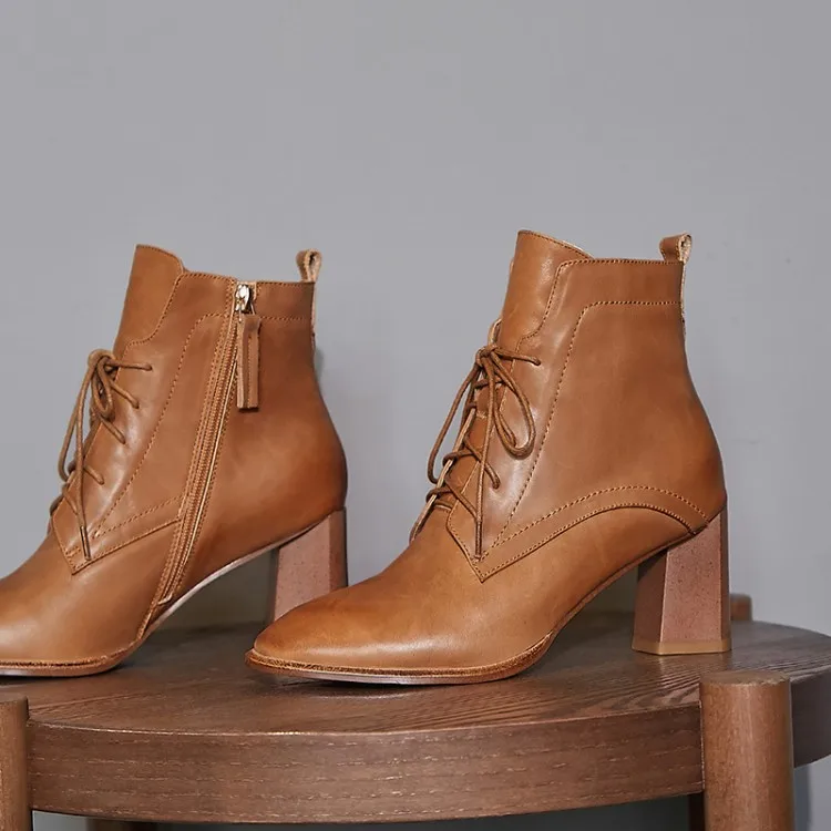 

MLJUESE 2021 women soft ankle boots cow leather zippers boots winter short plush square toe high heels women boots