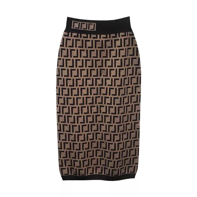 

Knitted skirt female summer and spring new letter print high waist thin package hip skirt stretch skirt double F Luxury design