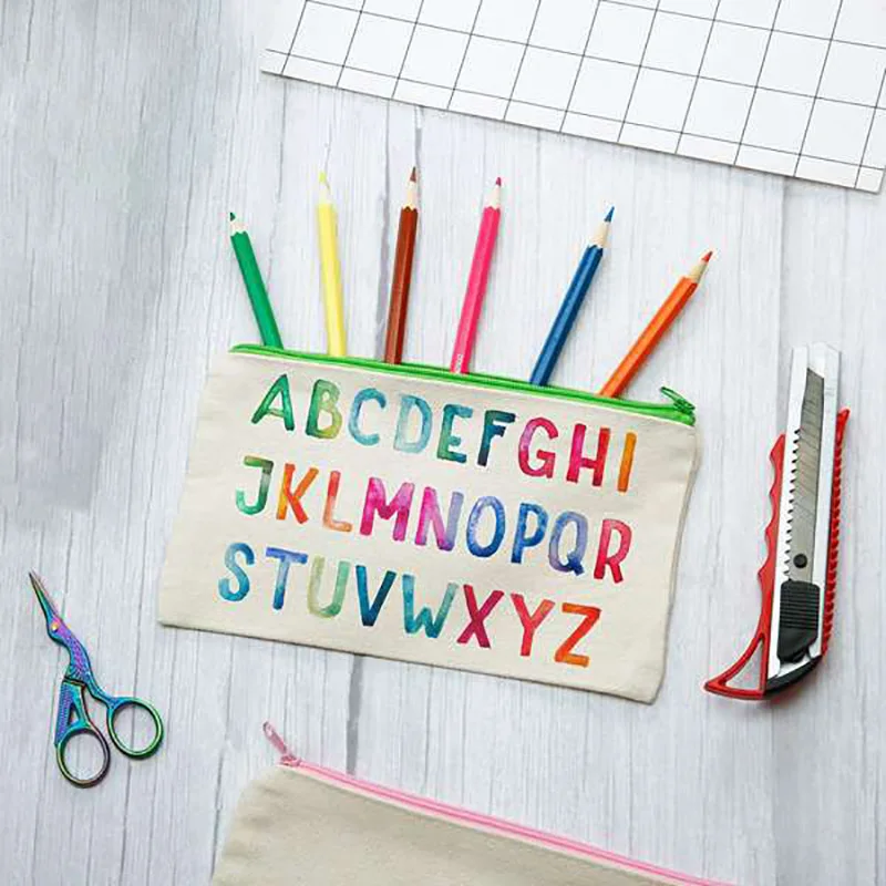 

AUAU-Canvas Bag Canvas Zipper Bag Pen Bag DIY Bag for Travel Handicraft School, Zipper Bag-18Pcs