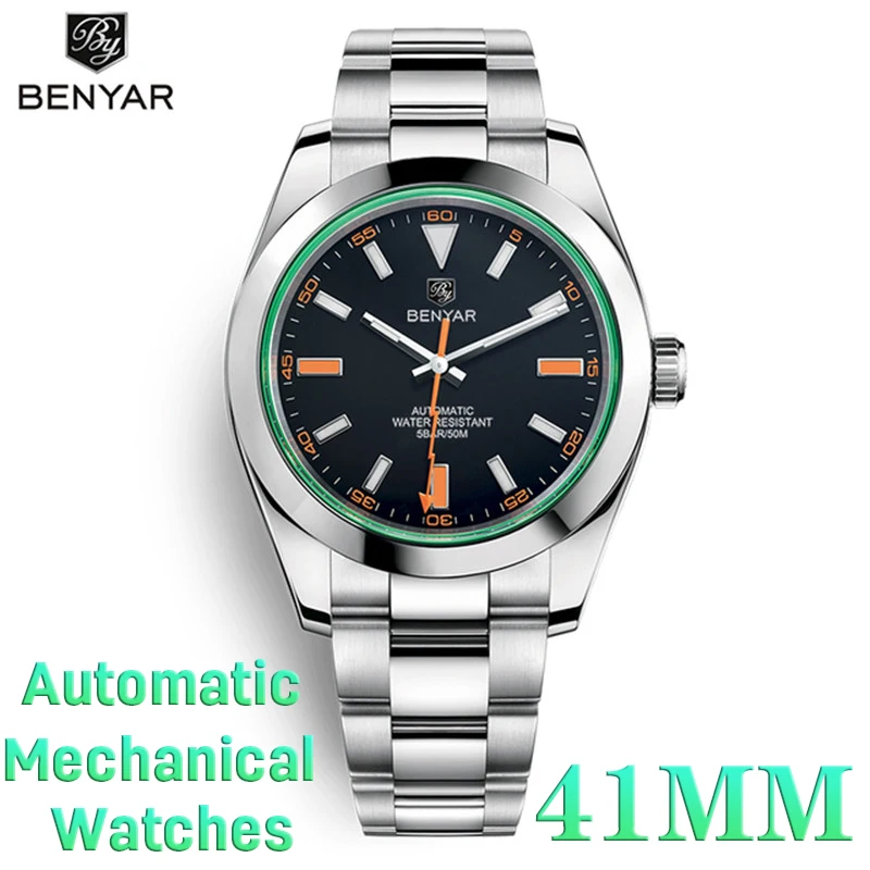 BENYAR New Men Automatic Watch men Stainless Steel Business Watches Top Luxury Brand 50MWaterproof Mechanical Men's watches 2021