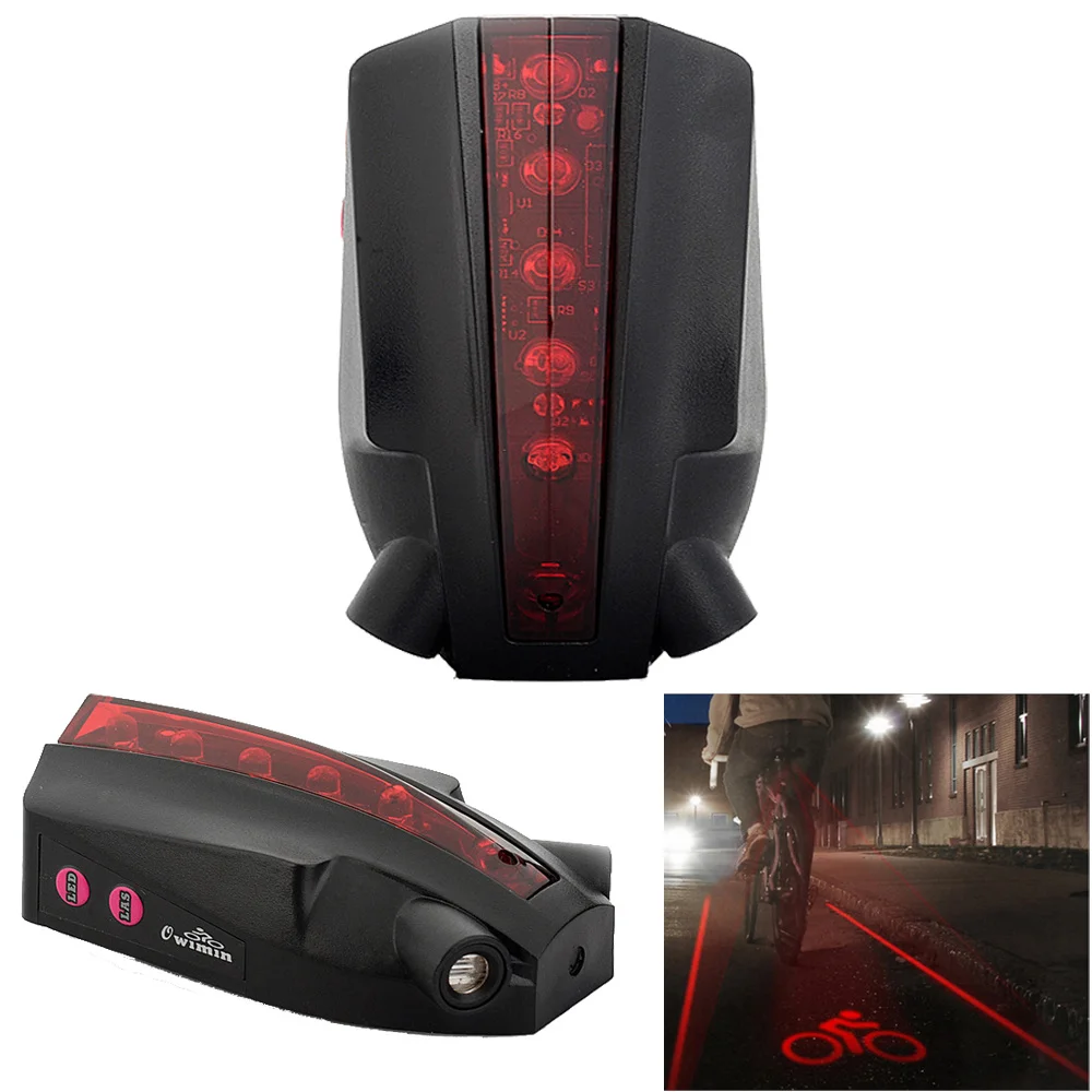 Bike Tail Light Bicycle Rear Cycling Projector Safety Warning Lamp Back Flashlight for Mountain (Black) | Спорт и развлечения