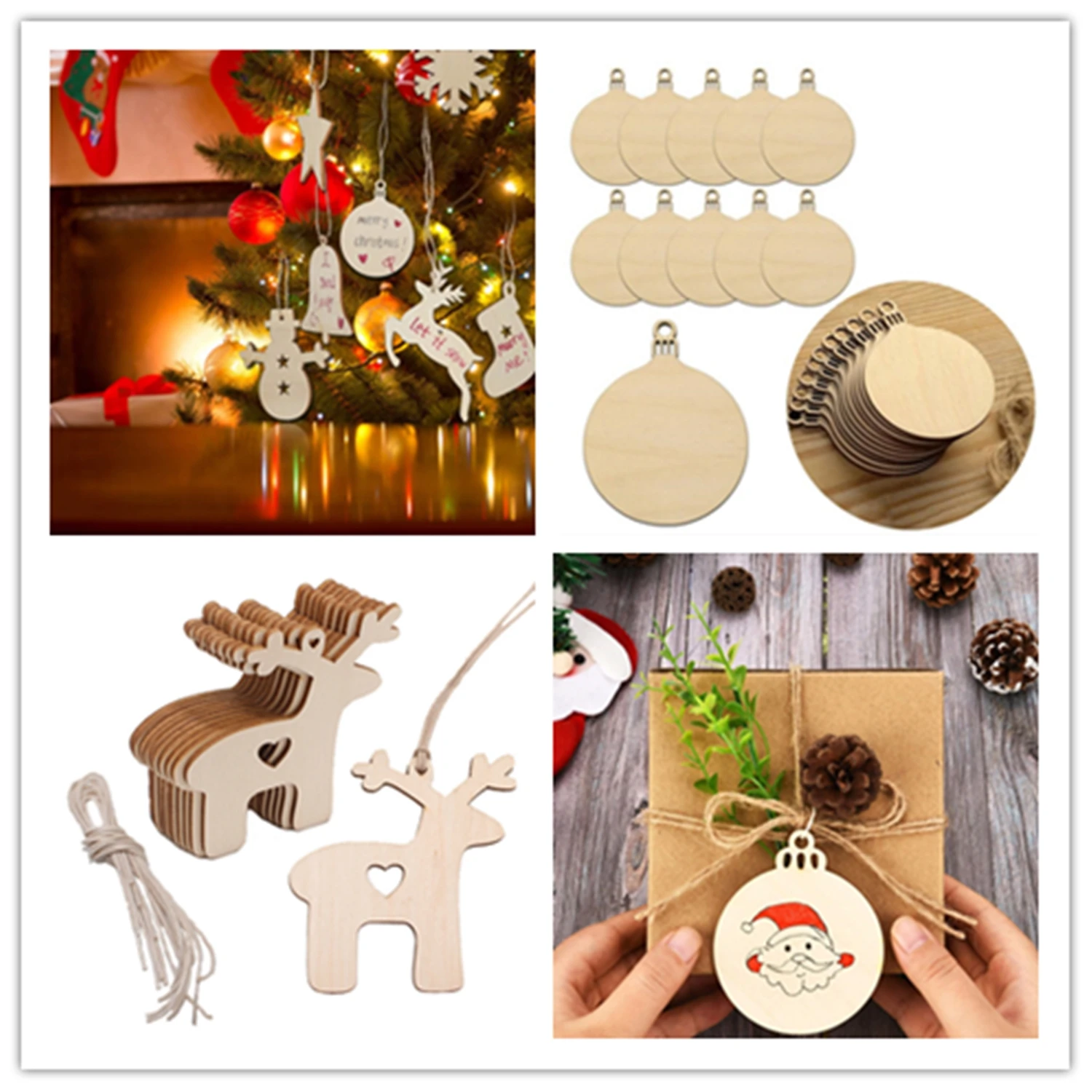 

AA 10PC/set Christmas Wood Hanging Ornaments, Panting DIY Decor, Snowman Elk Star Kid Gifts Reusable Decoration