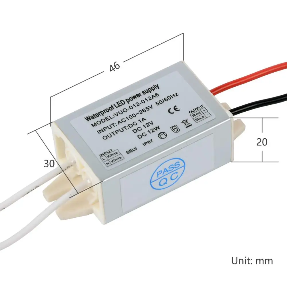 Светодиодный трансформатор IP67 водонепроницаемый 12 в пост. Тока/24 В/12 Вт