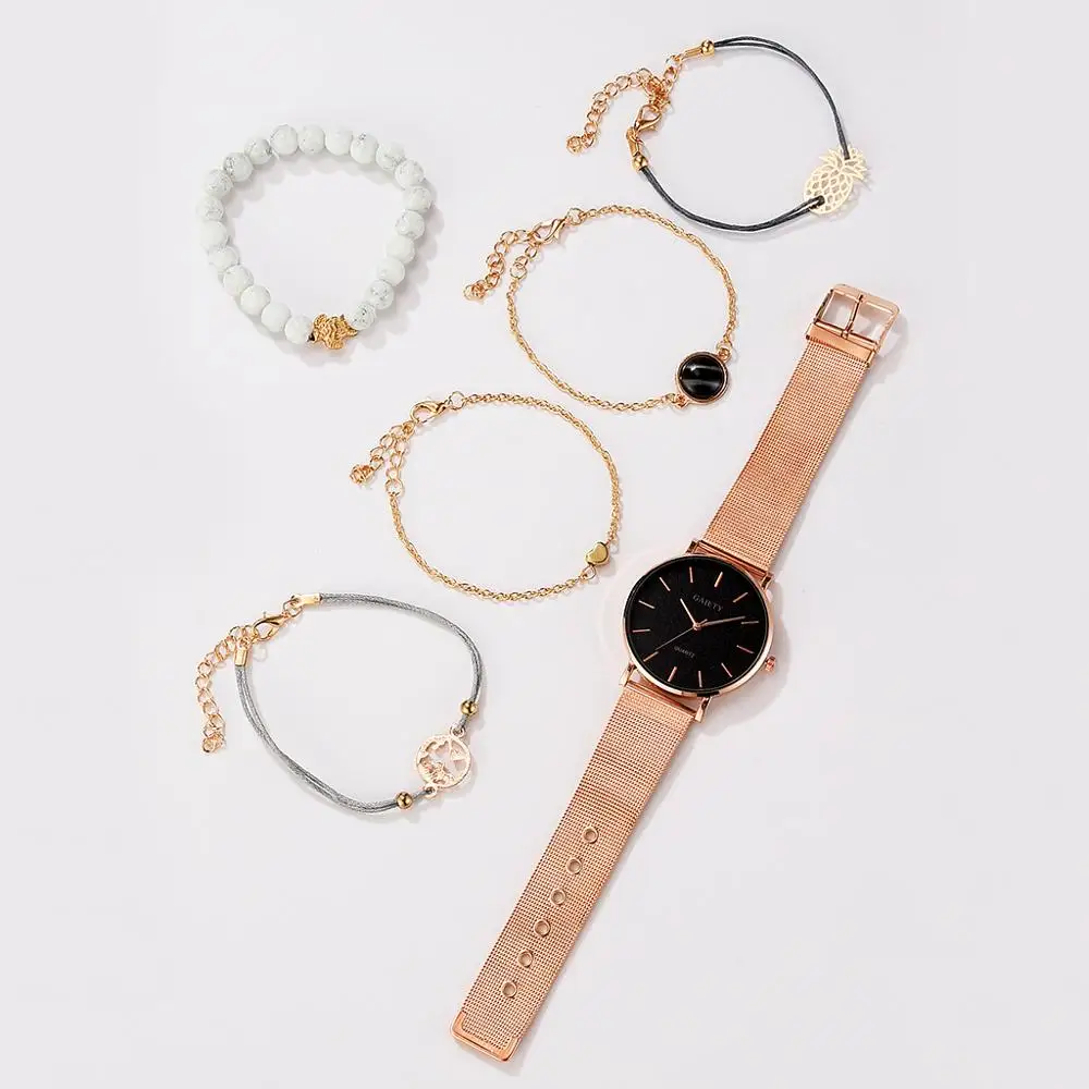 

6 PCS Watches For Women Jewelry Set With Diamonds Dial Ladies Relogio Feminino Ladies Braclelet Quartz Watches Gifts