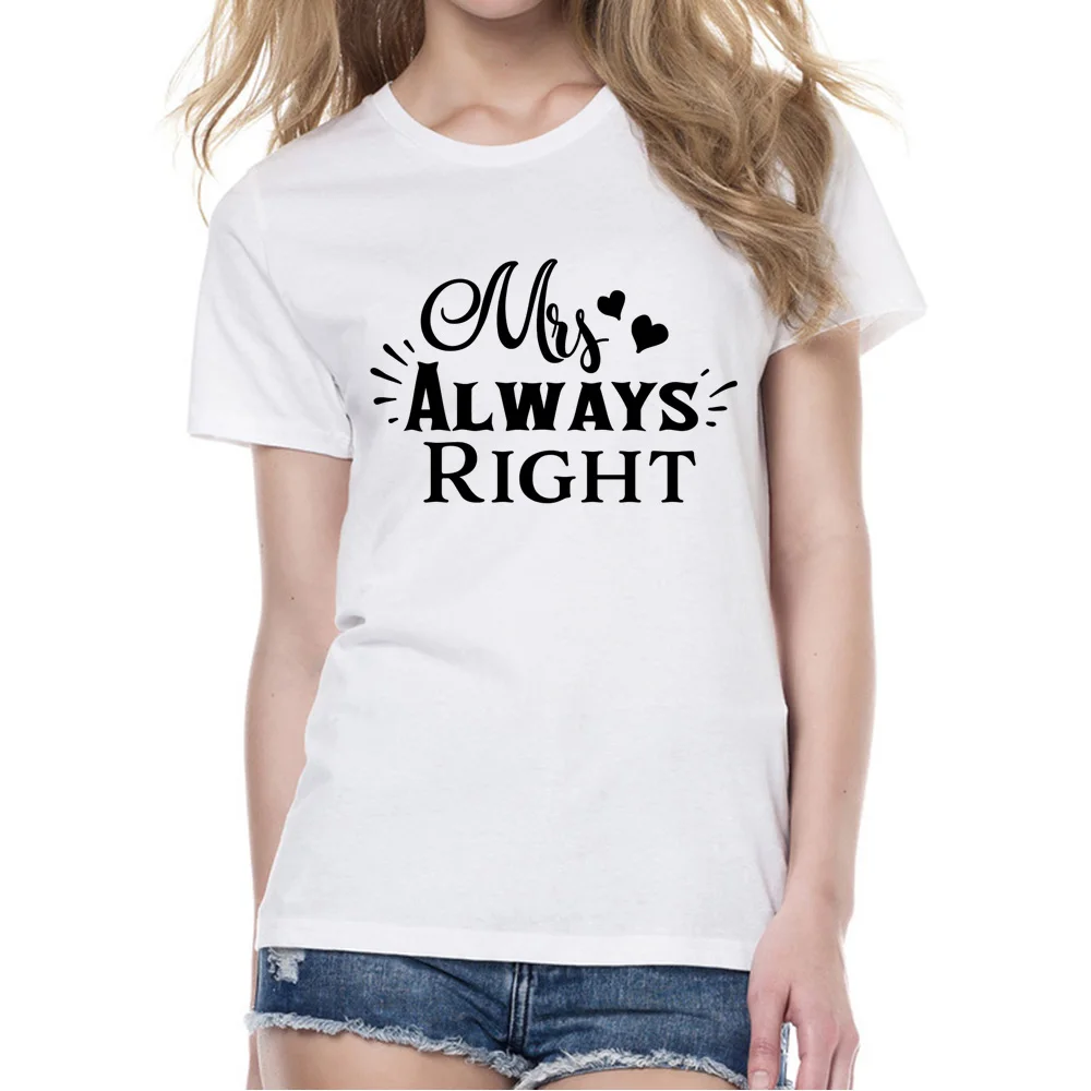 Забавные парные футболки с надписью Mr Right Mrs Always | Женская одежда