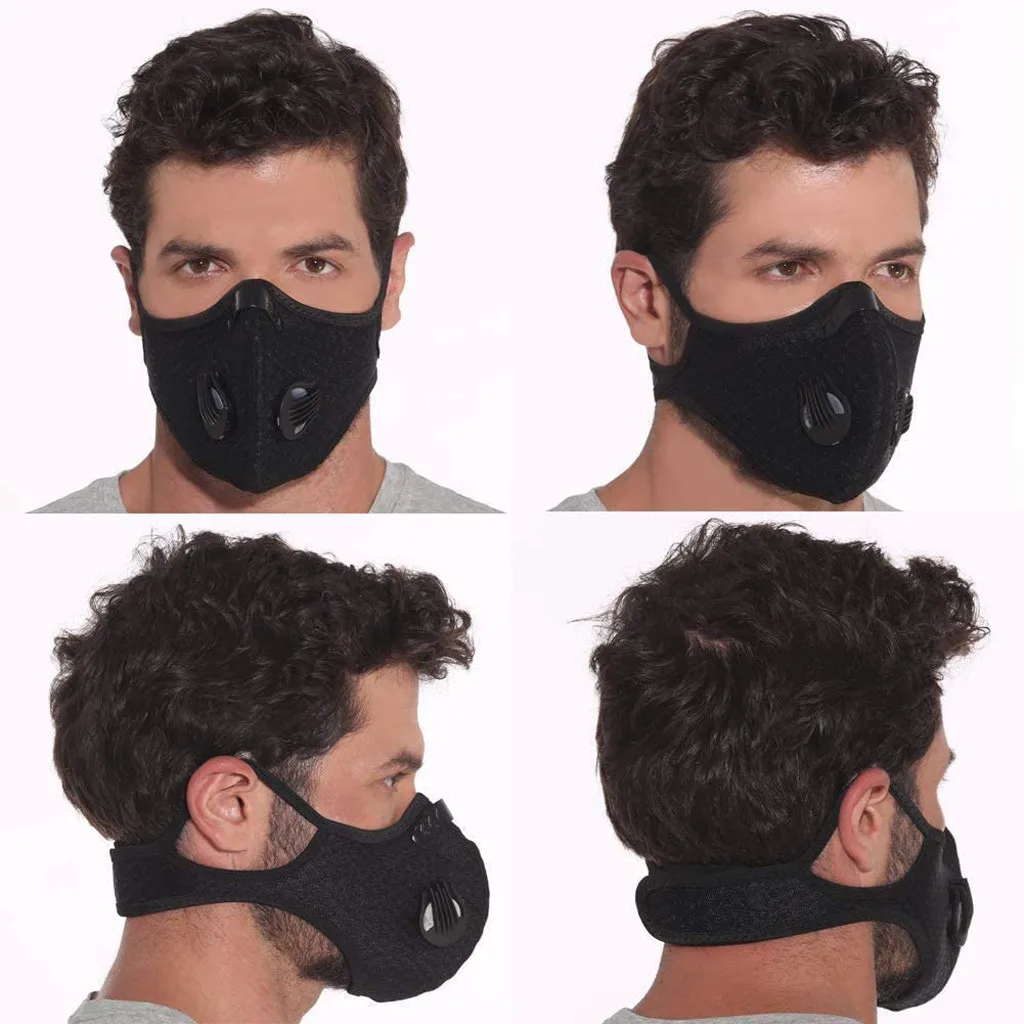 

Dustproof Reusable Washable Mask 12PC Filters 4 Exhaust Valves Respirator Half Face For Cycling Face Mask Sport Training Mask