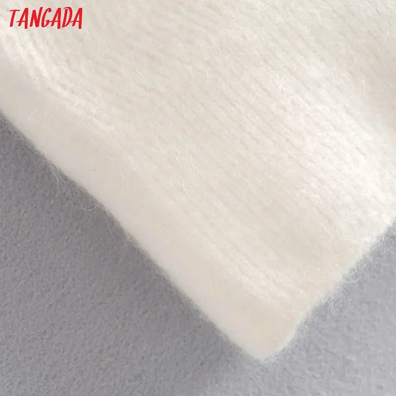 Tangada женские синие негабаритных укороченных джемперы с воротником толстые теплые зимний свитер с длинным рукавом вязаная одежда 3H224
