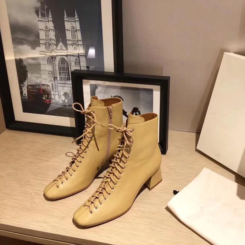 2019 г. Новая осенне зимняя обувь женские Винтажные ботинки на шнуровке Женская