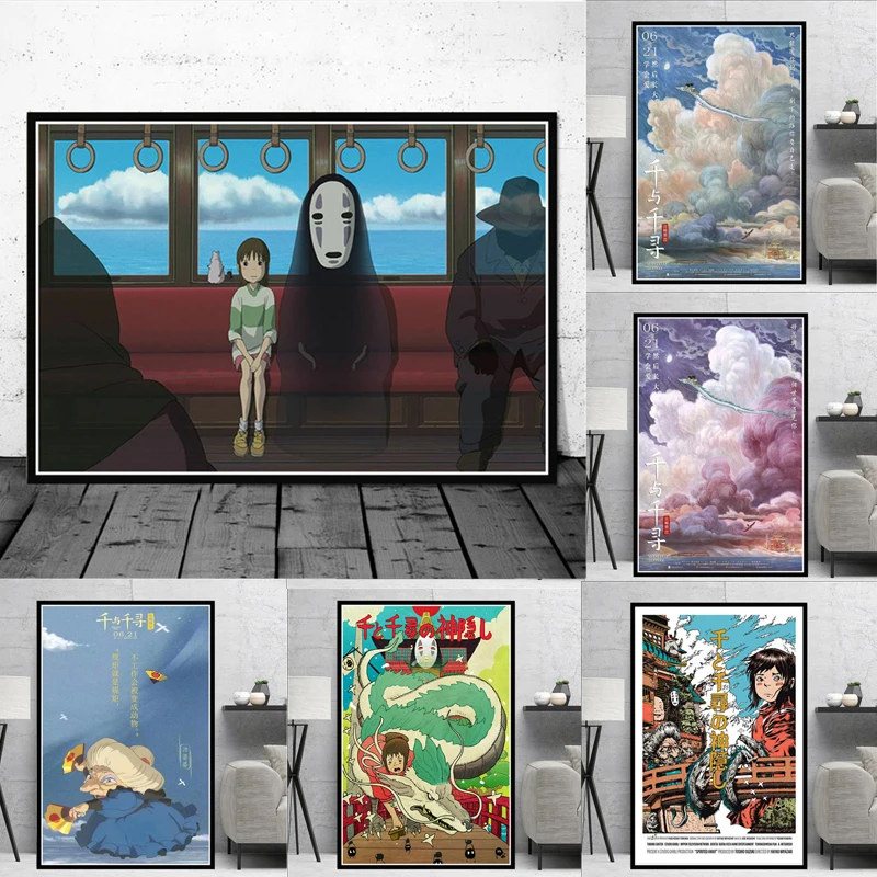 

Canvas Painting Spirited Away Chinese Movie Hayao Miyazaki Japan Anime Poster Prints Wall Art Pictures Living Room Home Decor