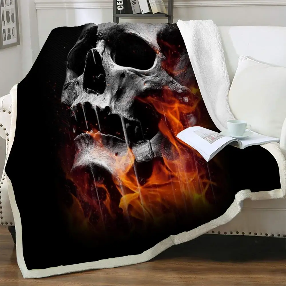 

NKNK Skull Blankets Flame Thin Quilt Skeleton Bedding Throw Black Bedspread for bed Sherpa Blanket Animal Premium Adult Cozy