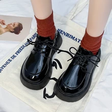 Women's Nude Shoes New British Small Leather Shoes Ladies Thick-soled High Heels Sexy Autumn New Retro Thick-soled Lace-up Shoes (2)