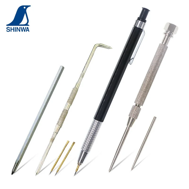 SHINWA-aguja de trazado de punta de acero súper duro, pluma de grabado, herramientas de grabado de letras para piedra de madera y Metal