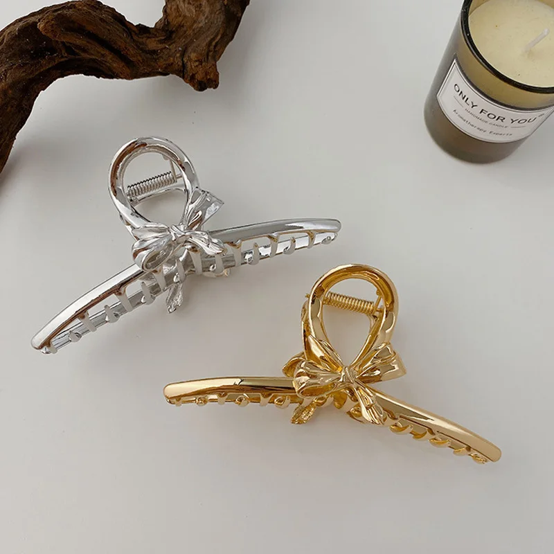 

Korean Elegant Hairpin Back Head Grabbing Clip Large Shark Clip Temperament Bowknot Headdress Female 2021 New Summer