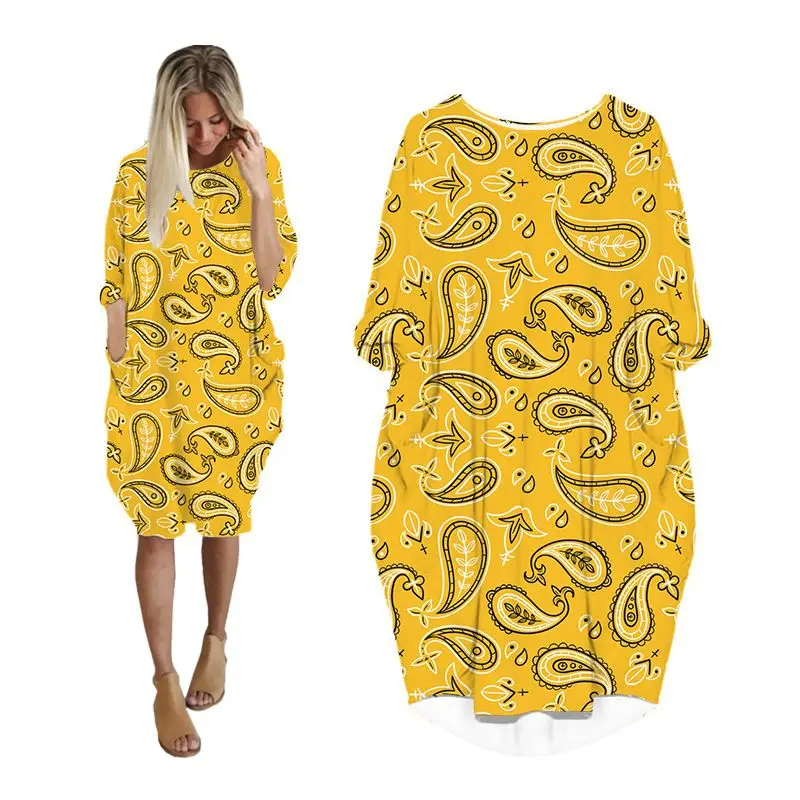 Женское платье с принтом пейсли уличная одежда длинным рукавом и 3d платья миди