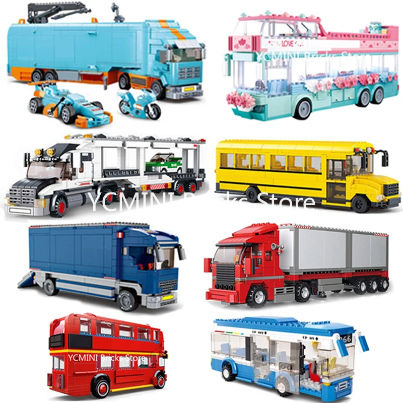 Модель конструктора городской поездки школьный автобус кампус транспортное