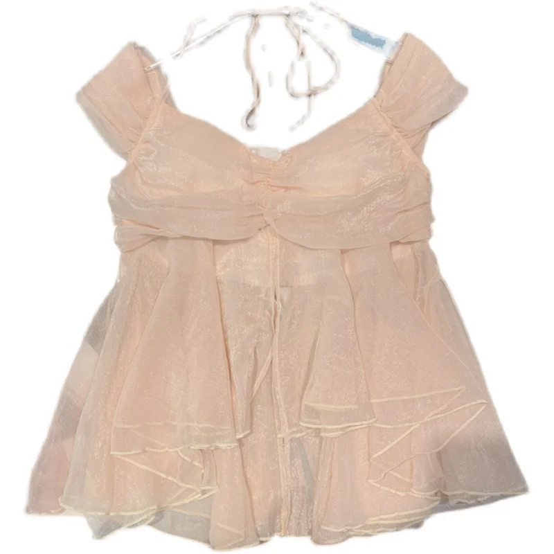 

Women's Blouses 2021 Summer New Korean Style Sweet Design Halter Off-Shoulder Chiffon Shirt Girls Ladies Holiday Tops Blusas