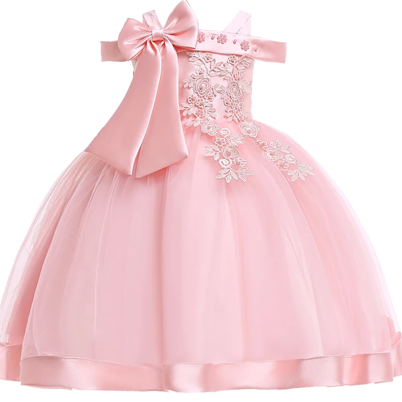 D1020-Pink Шелковое платье принцессы с вышивкой для маленьких девочек; Элегантные Платья с цветочным узором для девочек; зимние Вечерние платья на Рождество для маленьких детей; свадебные платья - Цвет: D1020-Pink