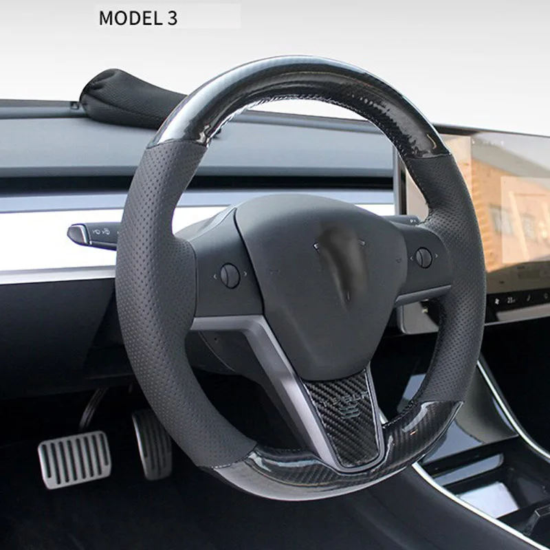 Скидка Для Tesla Model 3 Y X S Чехол рулевого колеса автомобиля Стильный чехол из углеродного волокна Nappa кожаный чехол/модифицированный верхний слой с эф...