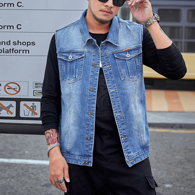 

Denim Vest men chaleco hombre vestir mens jackets and coats veste sans manche homme men's jacket man jacket 2021 new solid loose