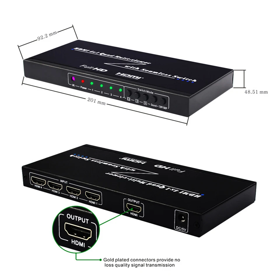 HDMI Multiviewer 4X1 Quad Multi Viewer Разделитель с бесшовным переключателем ИК управлением