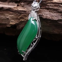 chinas natural green chalcedony hand carved drop pendant fashion jewelry mens and womens green agate necklace