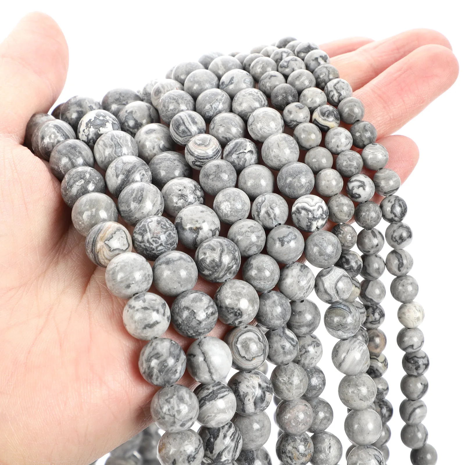 Бусины из натурального камня серый картон круглые бусины-разделители россыпью