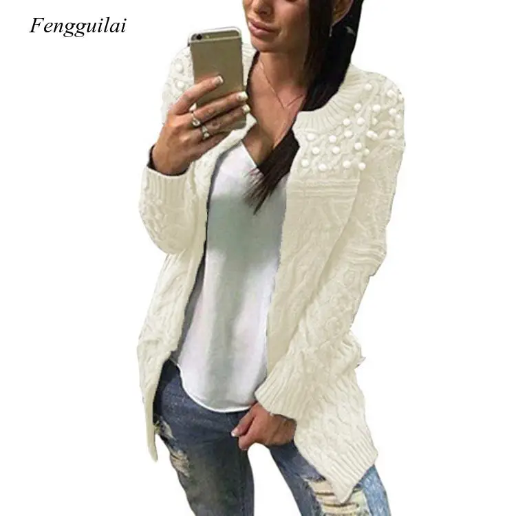 

Autumn Winter Long Cardigan Sweater Women Knitted Beading Coat Woman Fall
