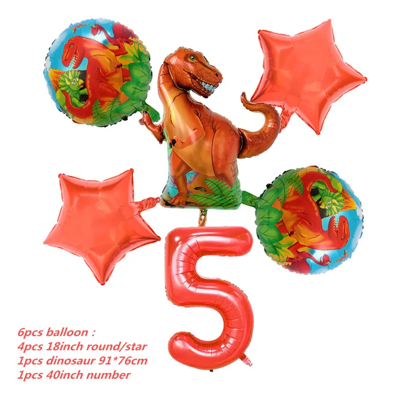 6pcs ballon 6 и 5 шт. большой динозавр фольги шарики, День подарков будущей матери день рождения Юрского мира украшения воздушный шар в форме животного дети подарок Globos - Цвет: 6pcs ballon