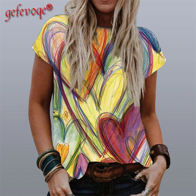 

Футболка женская базовая с коротким рукавом и принтом, батальных размеров