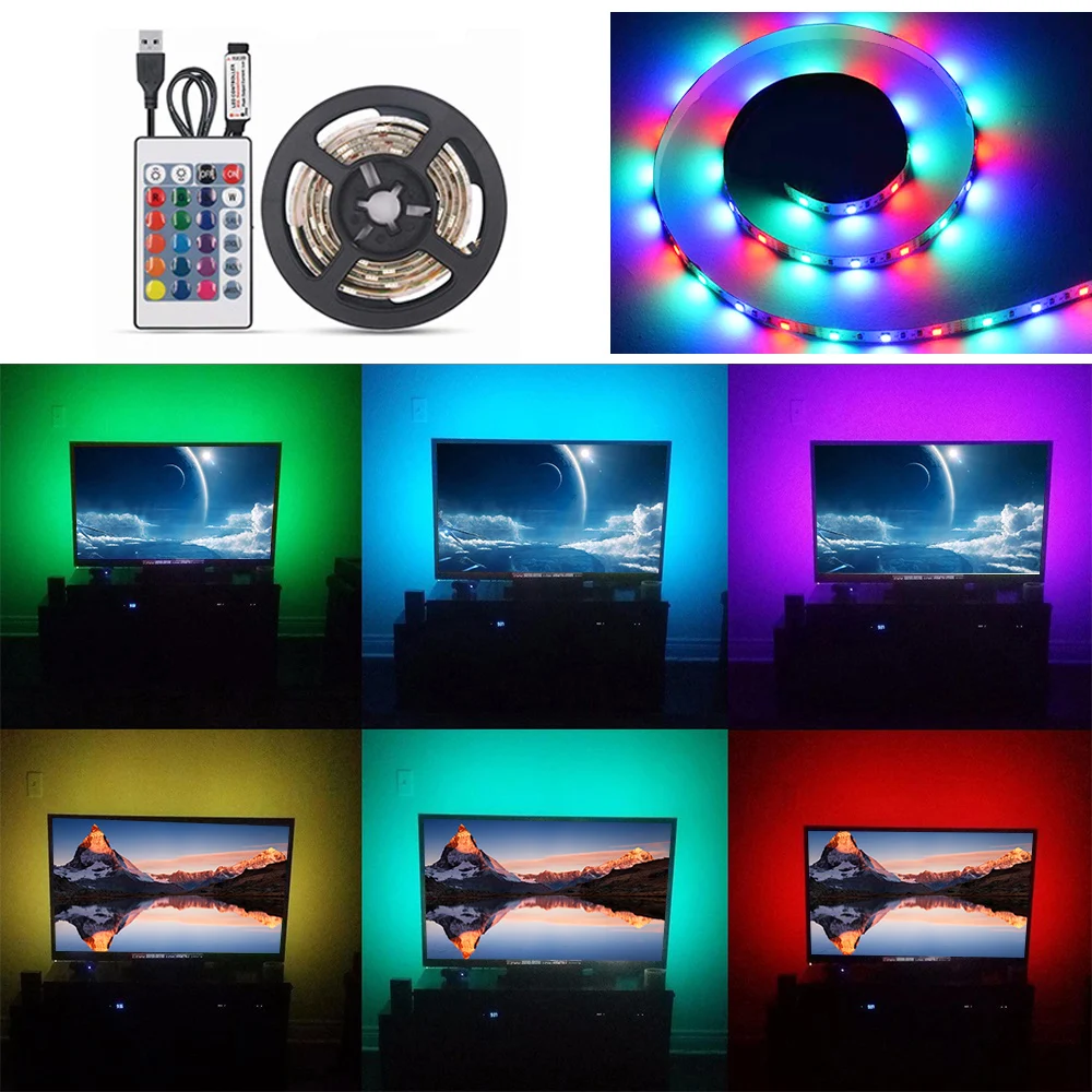 16 цветов Светодиодная лента RGB светильник SMD 3528 DC5V IP65 водонепроницаемая