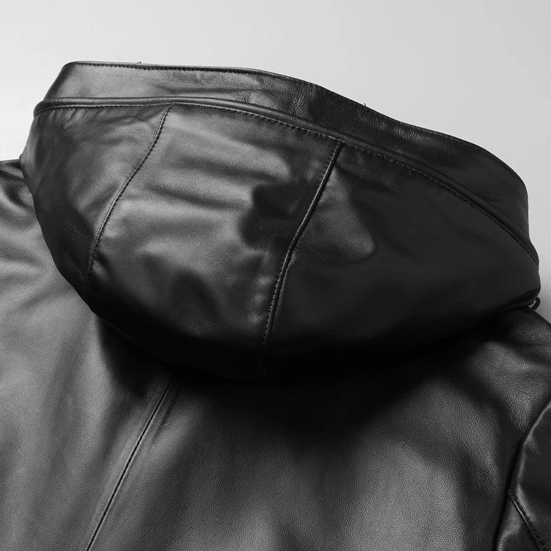 DK с капюшоном средней длины кожаное пальто для мужчин осень весна Высокое