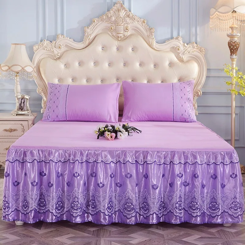 

Bedding Bed Skirt Princess Korean Style Princess Purple Lace Bed Skirt 1 Pair Pillowcase Three-piece Bed Cover Twin Bedspreads