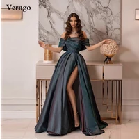verngo dark gray taffeta a line long evening dresses off the shoulder strapless pleats side slit prom gowns modern formal dress