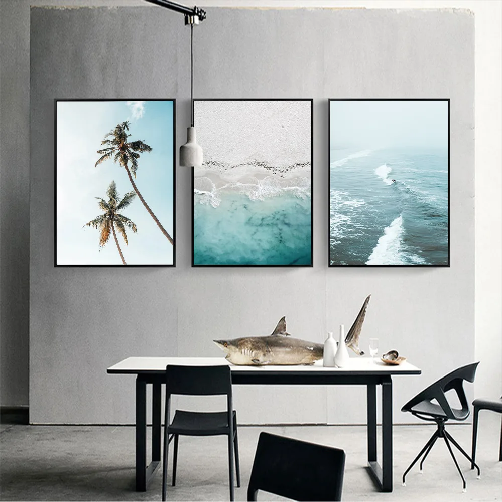 

Summer Nature Scenery Canvas Painting Coconut Sea Tree Beach Landscape Wall Art Poster Green Art Print Nordic Picture Home Decor