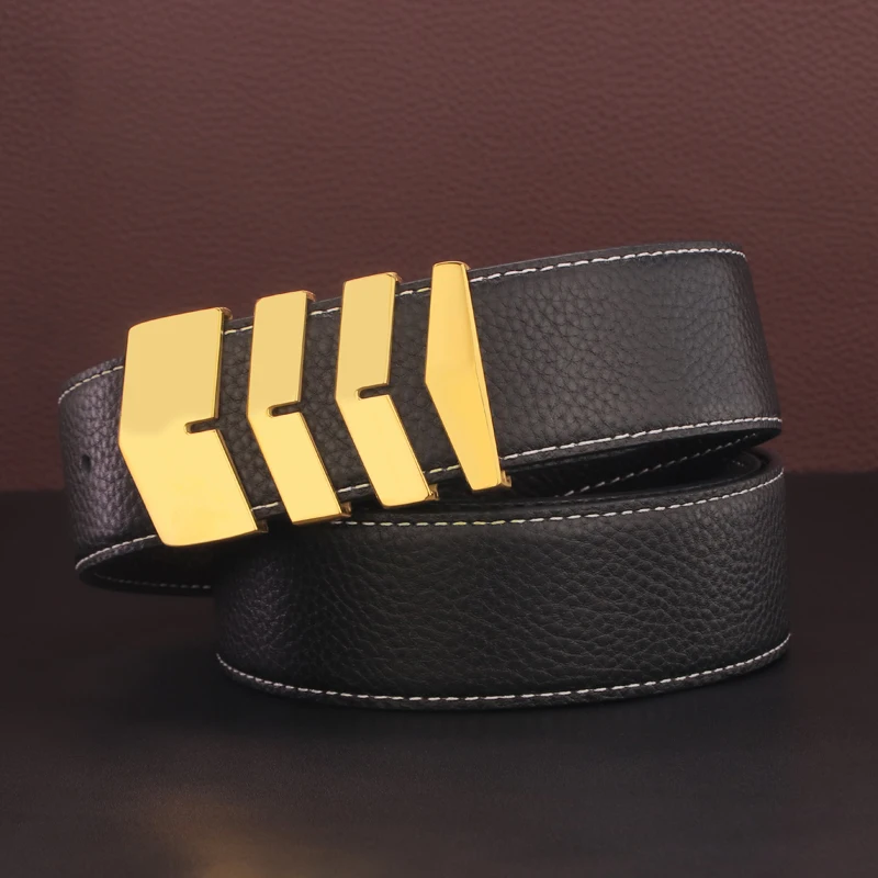 

High Quality Fashionable 3.8cm Wide Belt Men's Gold Top Cow Leather Designer Steel Buckle Belt Youth Belt Leisure