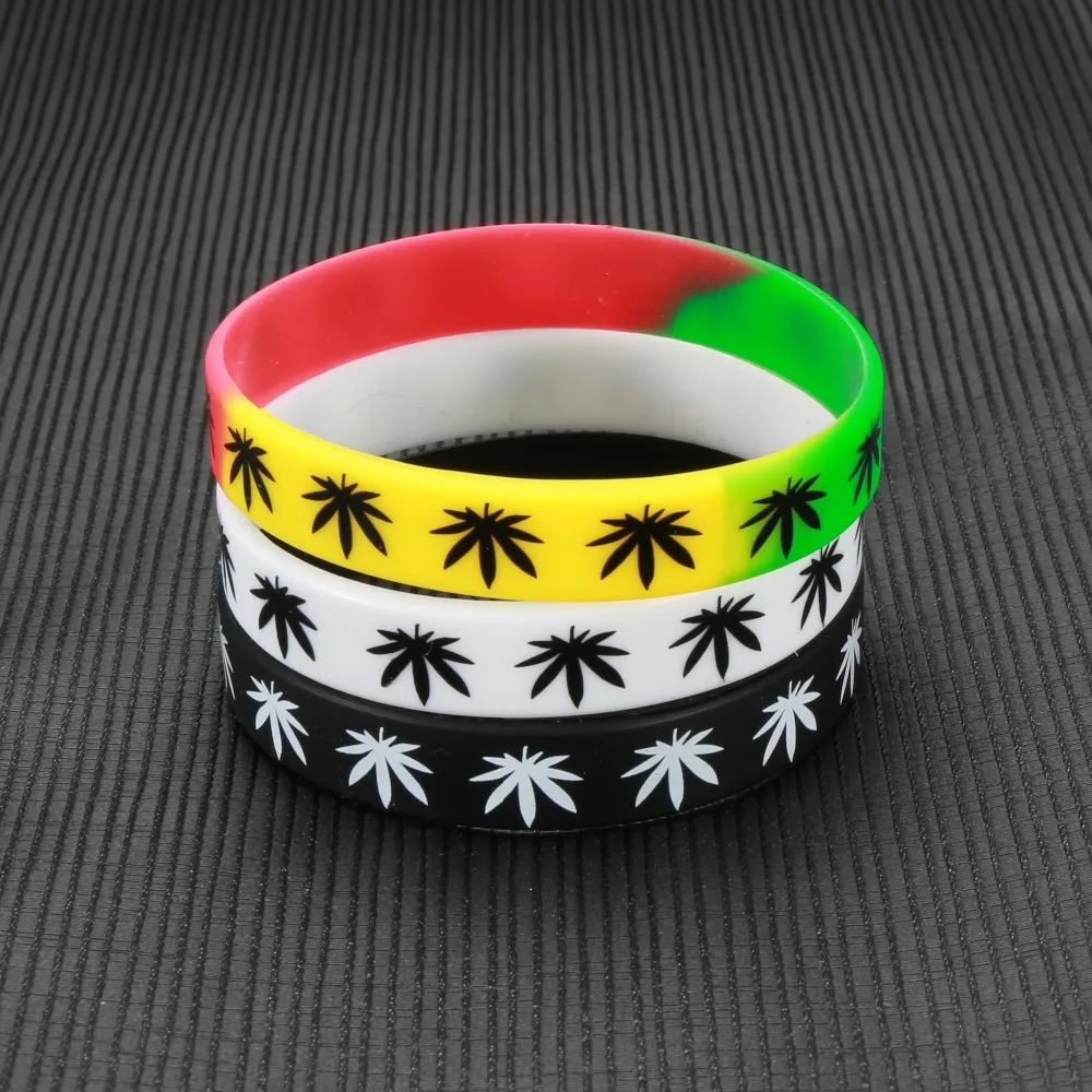 2pcs Leaves Jamaica Weed Rasta Reggae Silicone Bracelet&Bangles Black White Color Wristband Fashion Jewelry