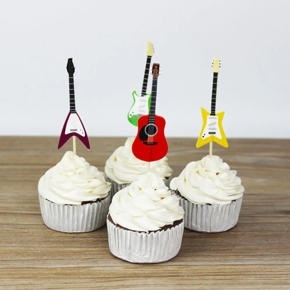 

24pcs Guitar Cupcake Toppers Musical Instrument Shaped Cupcake Decorating Tools for Party Supplies