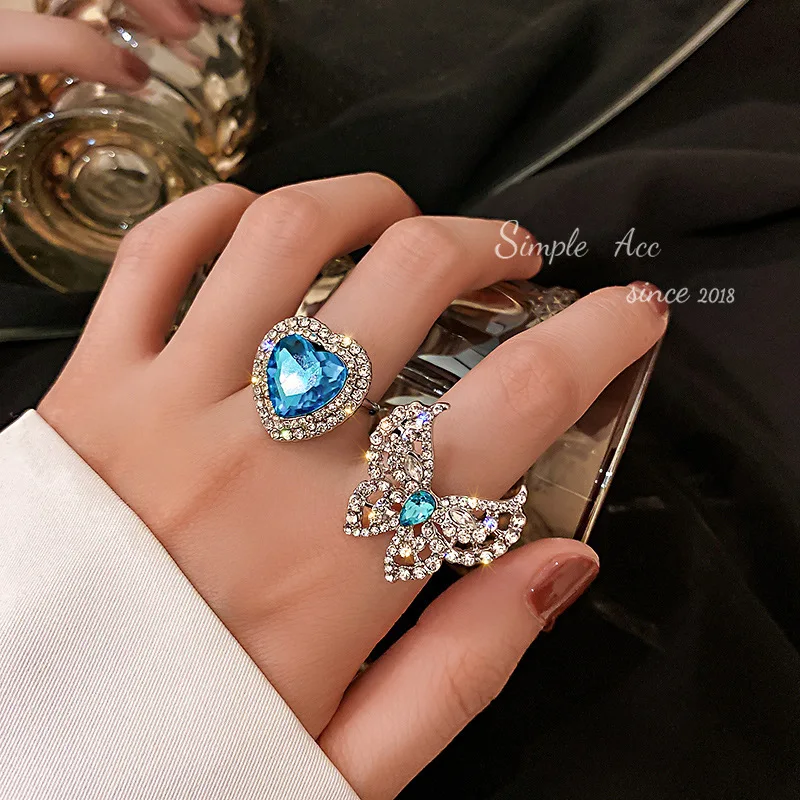 

Korean fashion personality exaggerated butterfly love diamond open ring female temperament exquisite ring