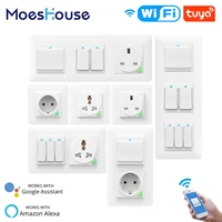 wifi smart light wall switch socket outlet push button de eu smart life tuya wireless remote control work with alexa google home