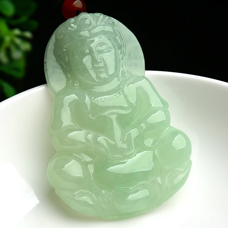Бирманский нефритовый высококачественный атмосферный изумруд Гуаньинь кулон